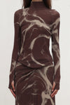 OUDE WAAG 25 Autumn and Winter Raglan Sleeve Ribbed Top OW-OW-25AW-TP07-ZHYH Brown and Gray Print